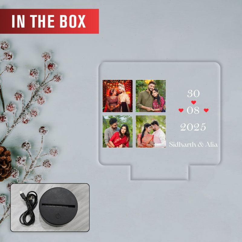 Personalized Couple Collage Photo Led Night Lamp with Warm White Light Anniversary Gift for Husband Wife Gift for Valentines Day, Birthday, Wedding